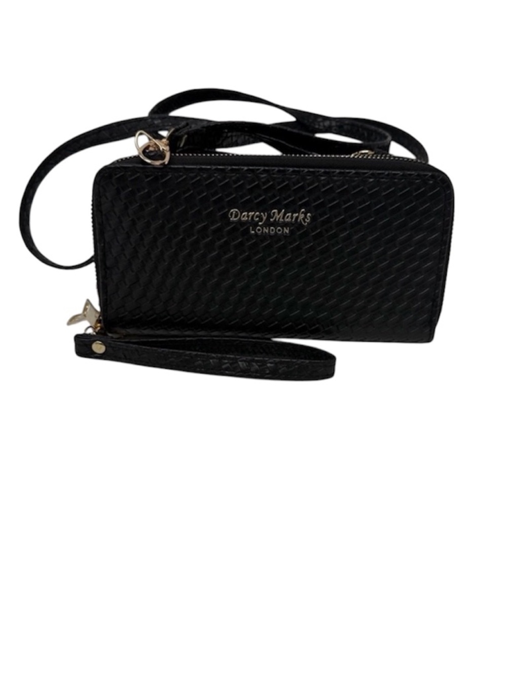 Darcy Marks London Black Wallet/Wristlet With Gold Tone Hardware Crossbody Strap